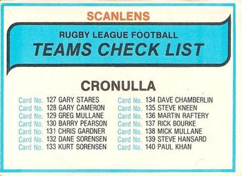 1980 Scanlens - Checklists #NNO Cronulla Front